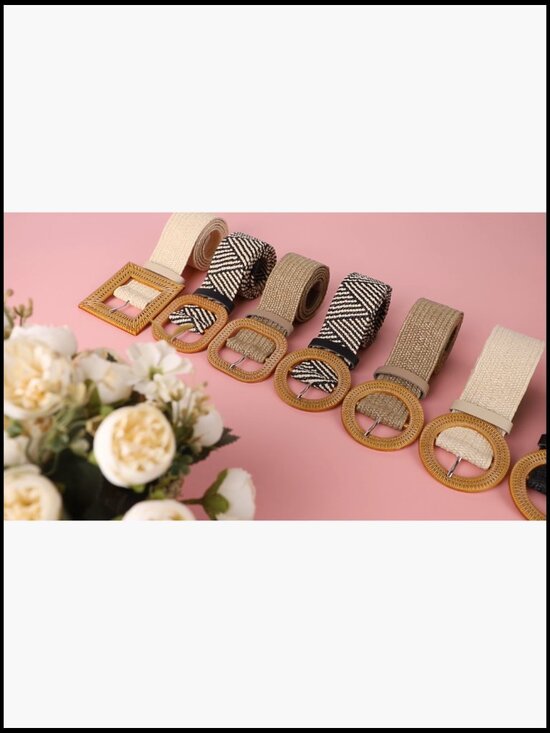 Straw Woven Elastic Stretch Belt Boho Ladies Braided Dress Waist Band Raffia